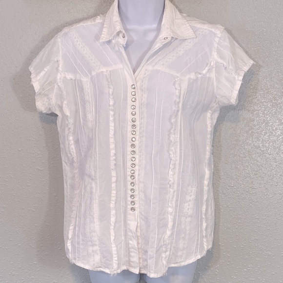 Scully White Button-Down Women's Shirt Lace Pearl Snap Buttons - Picture 1 of 12
